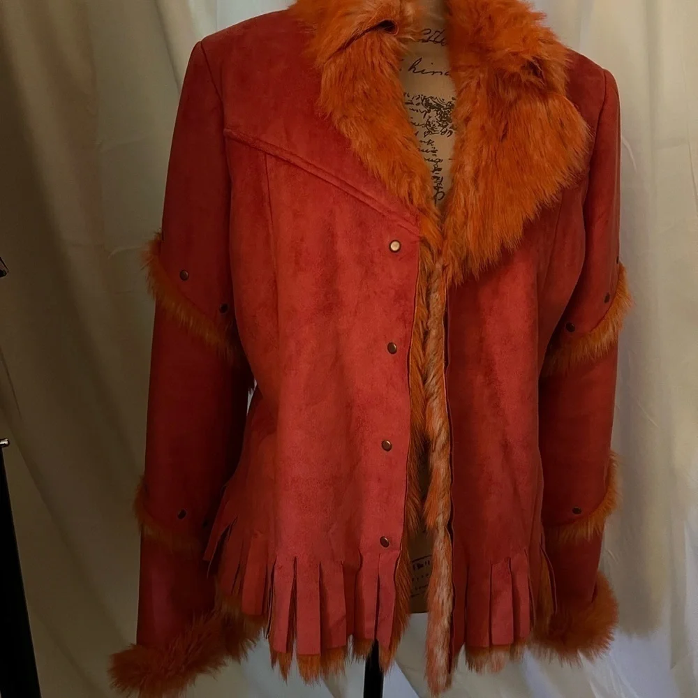 Mechant Faux Fur Orange Jacket - Picture 2 of 10